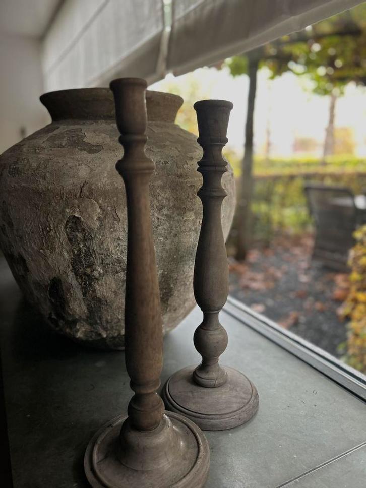 Set oude kandelaars van HOFFZ  sober sleets imperfect, Antiek en Kunst, Curiosa en Brocante, Ophalen of Verzenden