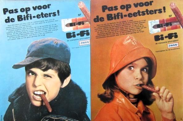 7 vintage advertenties reclames Bi-fi 70-71 Bifi Zwan salami, Verzamelen, Merken en Reclamevoorwerpen, Gebruikt, Overige typen