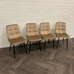 4 Fluwelen Eetkamerstoelen Champagne Beige, Metaal, Overige kleuren, Ophalen of Verzenden, Zo goed als nieuw