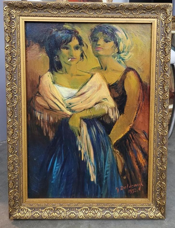 Germaine DELVEAUX, een avondje uit, Antiek en Kunst, Kunst | Schilderijen | Klassiek, Ophalen of Verzenden