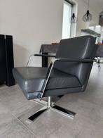 Lederen Fauteuil (antraciet) met Metalen Frame, Huis en Inrichting, Fauteuils, Ophalen, Gebruikt, Minder dan 75 cm, Leer