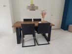4 zwarte industriële stoelen, Huis en Inrichting, Minder dan 50 cm, Vierkant, Ophalen of Verzenden, Zo goed als nieuw