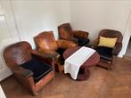 4x oude leren fauteuils, Huis en Inrichting, Fauteuils, Ophalen, Gebruikt, 75 tot 100 cm, Oud