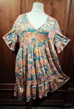 boho tuniekjurk bloemenprint roze/ grijs 54-56, Kleding | Dames, Grote Maten, Ophalen of Verzenden, Nieuw, Grijs, Jurk