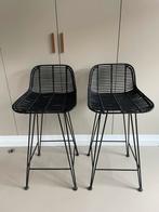 2 HK living Rotan Barkrukken zwart, 2 krukken, Ophalen, Gebruikt
