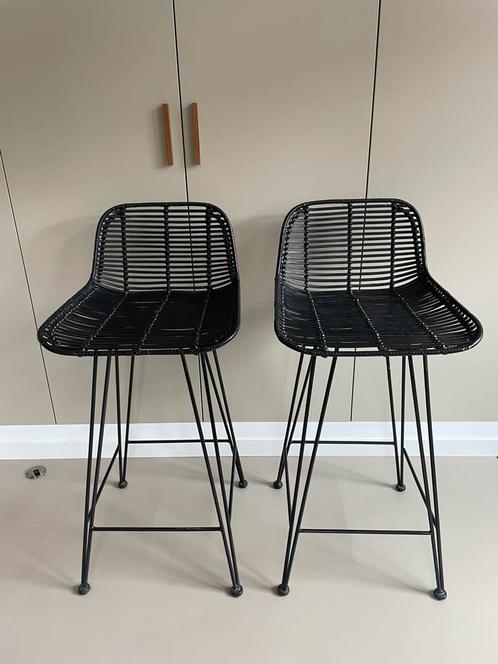 2 HK living Rotan Barkrukken zwart, Huis en Inrichting, Barkrukken, Gebruikt, 2 krukken, Ophalen