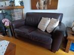 Bruine leren tweezitsbank en fauteuil - Zo goed als nieuw!, Huis en Inrichting, Banken | Sofa's en Chaises Longues, Ophalen, 150 tot 200 cm