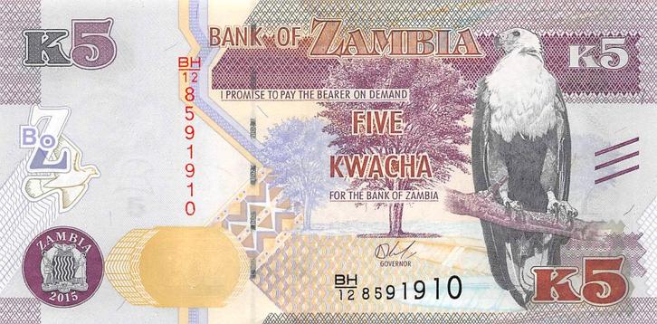Zambia 5 Kwacha 2015 Unc pn 57a, Postzegels en Munten, Bankbiljetten | Afrika, Los biljet, Zambia, Ophalen of Verzenden