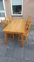 Blank eiken houten tafel met vier stoelen, 50 tot 100 cm, 150 tot 200 cm, Gebruikt, Rechthoekig