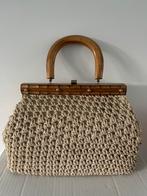 Vintage Handtas met houten hengsel creme gebroken wit, Ophalen of Verzenden, Zo goed als nieuw, Wit, Handtas