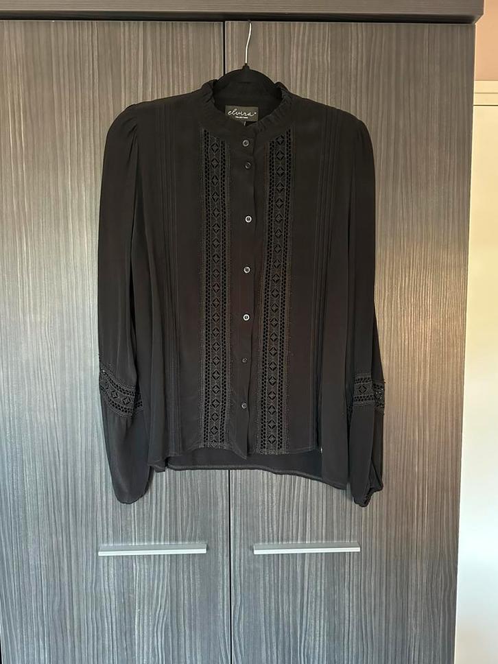Elvira collections blouse met kant, Kleding | Dames, Tops, Zo goed als nieuw, Maat 38/40 (M), Zwart, Lange mouw, Ophalen of Verzenden