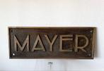 "Art Deco bronzen plaquette naamplaat "Mayer, Ophalen of Verzenden