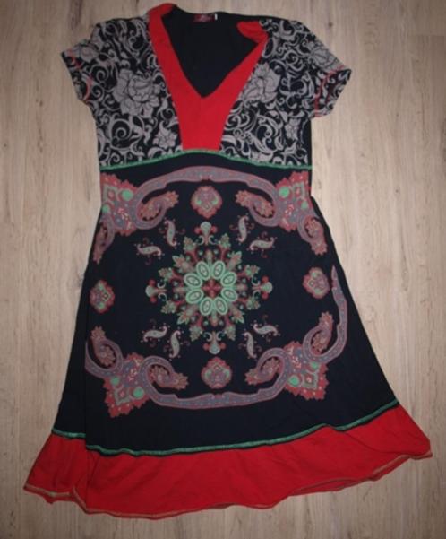 Zwart Rode Jurk Bocho's (L), Kleding | Dames, Jurken, Gedragen, Maat 42/44 (L), Zwart, Knielengte, Ophalen of Verzenden