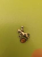 Vintage 925 Zilveren Hanger - Paard met Barnsteen, Gebruikt, Geel, Ophalen of Verzenden, Met edelsteen