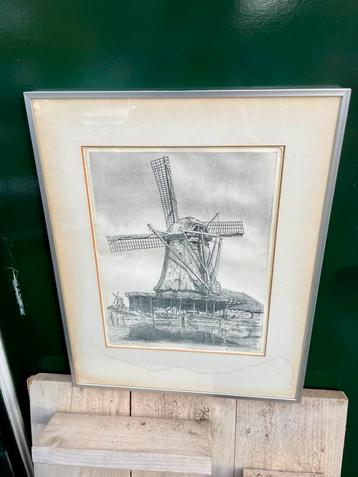 Windmolen Prent met Lijst G.N.Woud 1980 beschikbaar voor biedingen