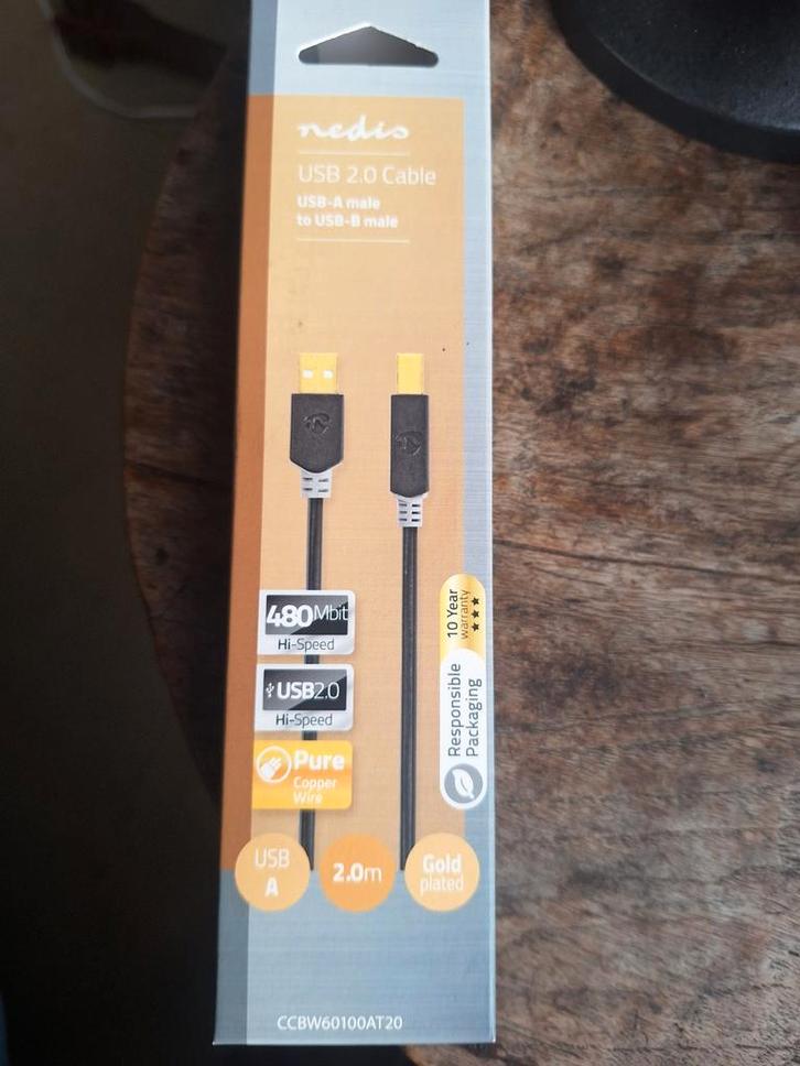 USB 2.0 Kabel - 2 Meter - Vergulde Connectoren, Computers en Software, Pc- en Netwerkkabels, Nieuw, Verzenden