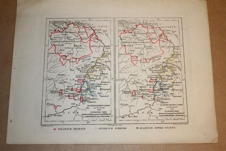 Antieke kaart - Brabant Limburg historisch - Witkamp - 1878, Boeken, Atlassen en Landkaarten, Gelezen, Landkaart, Nederland, 1800 tot 2000