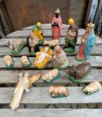 Oude kerststalbeelden kerstgroep kerstbeelden gips 16-delig, Diversen, Kerst, Ophalen of Verzenden, Gebruikt