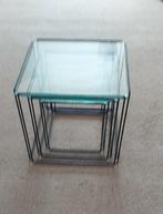 3 delige glazen bijzettafels (Max Sauze), Minder dan 55 cm, Gebruikt, Glas, Rechthoekig