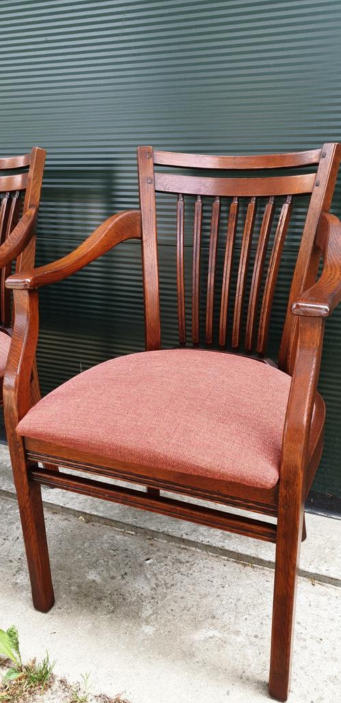 Bannink Jugendstil eetkamer armstoelen …., Huis en Inrichting, Stoelen, Zo goed als nieuw, Stof, Bruin, Ophalen