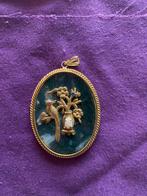 Vintage  Hanger met Moss Agaat en Vogel, Gebruikt, Ophalen of Verzenden, Met edelsteen, Groen