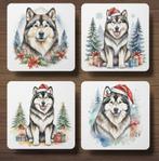 Alaskan Malamute Kerst onderzetters met houder, Verzenden, Nieuw, Glas of Kopje