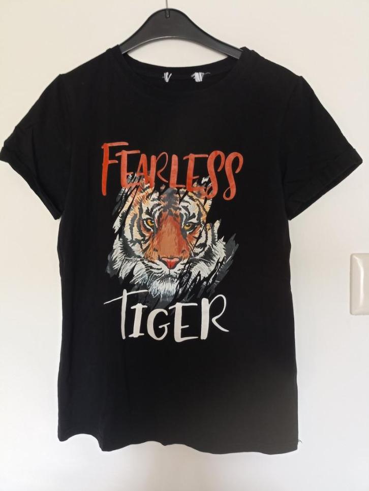 T shirt Fearless Tiger, Kleding | Heren, T-shirts, Zo goed als nieuw, Maat 48/50 (M), Zwart, Ophalen of Verzenden