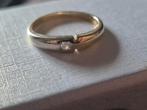 14K Gouden Bicolor Ring met Diamantje - Maat 17.5, Verzenden, Zo goed als nieuw, 17 tot 18, Met edelsteen