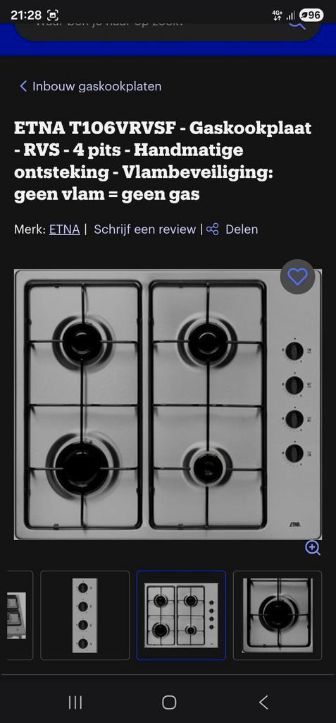 Etna T106HRVSA 1D Inbouw Gaskookplaat - 4 pits, Witgoed en Apparatuur, Kookplaten, Nieuw, Inbouw, Gas, 4 kookzones, Ophalen of Verzenden