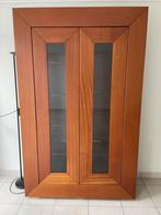 Walnut Houten Vitrinekast met Verlichting, Ophalen, 75 cm of meer, 50 tot 100 cm, Zo goed als nieuw