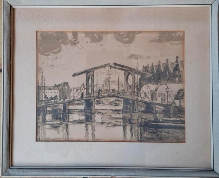 A'dam, zicht op Gracht.  Wilhelm Wagner (1887-1968). Ca 1920, Antiek en Kunst, Kunst | Etsen en Gravures, Ophalen