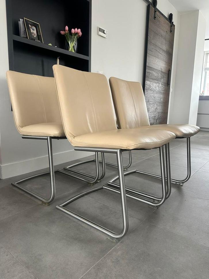 Vier beach leder Henders & Hazel design stoel rvs frame, Huis en Inrichting, Stoelen, Zo goed als nieuw, Leer, Metaal, Ophalen