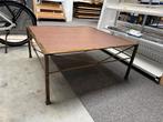 Salontafel vintage art deco messing met leer 100x100x46cm, Ophalen, 50 tot 100 cm, Vierkant, 50 tot 100 cm