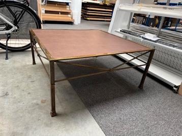 Salontafel vintage art deco messing met leer 100x100x46cm beschikbaar voor biedingen