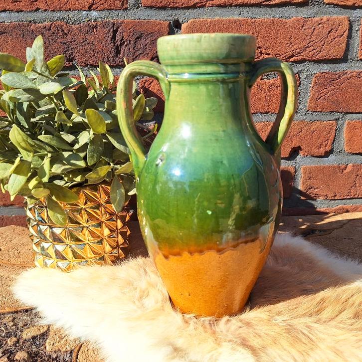 Antieke terracotta geglazuurde water of wijn kan/kruik, Antiek en Kunst, Antiek | Keramiek en Aardewerk, Ophalen of Verzenden