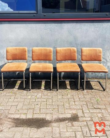 Bruin leren buisframe stoelen (4 stuks) beschikbaar voor biedingen