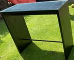Strakke zwarte sidetable / console-tafel met glazen blad, 100 tot 150 cm, Ophalen of Verzenden, Glas, Zo goed als nieuw