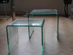 set  van 2 bijzettafeltjes van gebogen glas, Ophalen, Minder dan 45 cm, Minder dan 55 cm, Modern, transparant