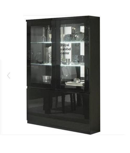 Buffetkast-Vitrinekast Forever hoogglans wit zwart marmer SA, Huis en Inrichting, Kasten | Buffetkasten, Nieuw, 25 tot 50 cm, Glas
