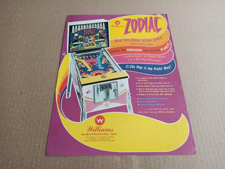 Flyer: Williams Zodiac (1971) Flipperkast, Verzamelen, Automaten | Flipperkasten, Gebruikt, Mechanisch, Flipperkast, Williams