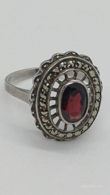 Vintage Zilveren Ring Granaat Markasiet Maat 58 beschikbaar voor biedingen