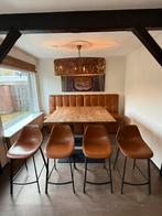 Complete eiken bartafelset tafel, bank, 4 krukken & lamp, Huis en Inrichting, Tafels | Eettafels, Gebruikt, Desgin, Ophalen of Verzenden