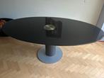 Prachtige ovalen eettafel met dik glazen blad, Ophalen, 100 tot 150 cm, Design, 200 cm of meer