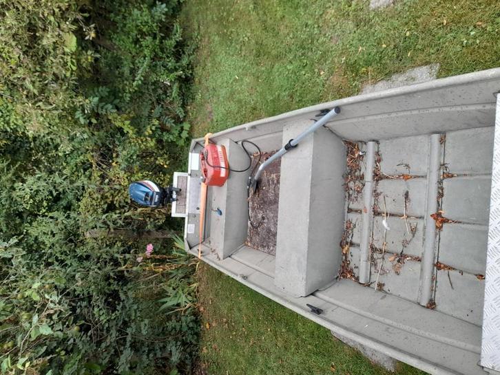 Aluminium platbodem met 5pk Yamaha, Watersport en Boten, Platbodems, Tot 6 meter, Aluminium, Benzine, Ophalen