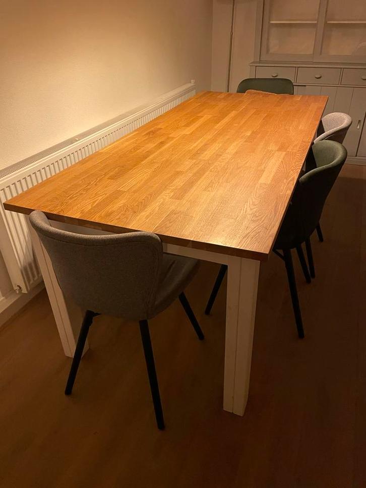 Houten Eettafel met witte poten, Huis en Inrichting, Tafels | Eettafels, Zo goed als nieuw, 50 tot 100 cm, 150 tot 200 cm, Vijf personen of meer