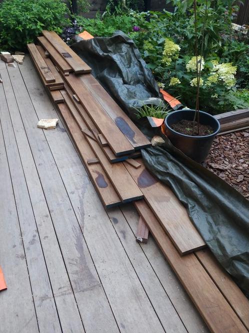 5 m2 Afrikaans thermisch gemodificeerd Limba / Fraké hout, Tuin en Terras, Terrasdelen en Vlonders, Zo goed als nieuw, Hout, Ophalen