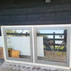 Hardhoutenkozijn met dubbelglas en rolluik, Doe-het-zelf en Verbouw, Glas en Ramen, Ophalen, Gevelraam of Ruit, Gebruikt, 80 tot 120 cm