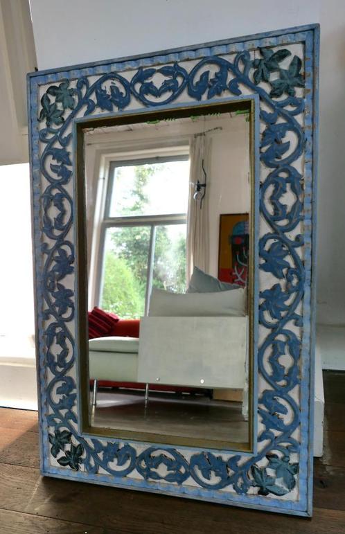 Indiaase spiegel en kist, blauw-wit, Huis en Inrichting, Woonaccessoires | Spiegels, Zo goed als nieuw, 50 tot 75 cm, Minder dan 100 cm