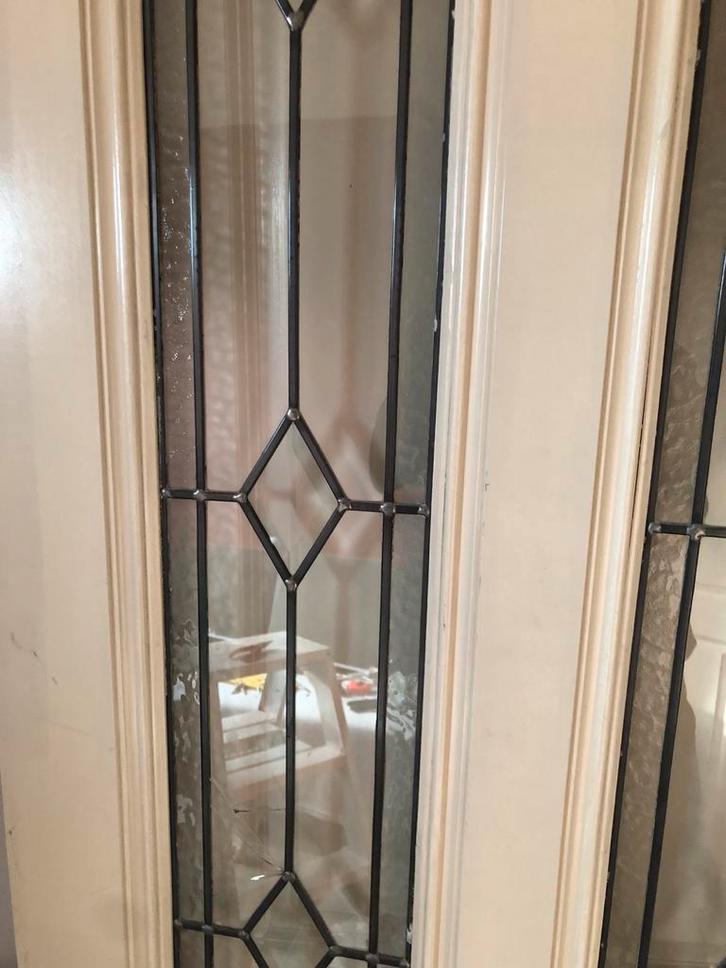 Binnendeur met glas in lood, incl. beslag, Doe-het-zelf en Verbouw, Deuren en Horren, Gebruikt, Binnendeur, 200 tot 215 cm, 80 tot 100 cm