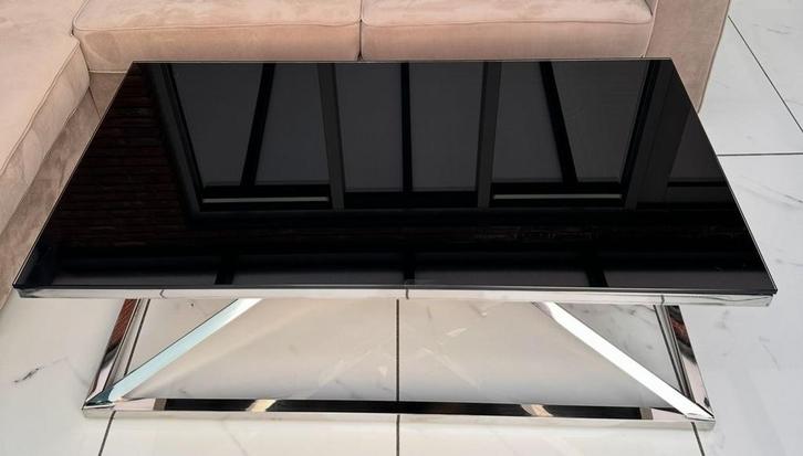 Luxe Design Salontafel – Glas & RVS Onderstel, Huis en Inrichting, Tafels | Salontafels, Zo goed als nieuw, Minder dan 50 cm, 50 tot 100 cm